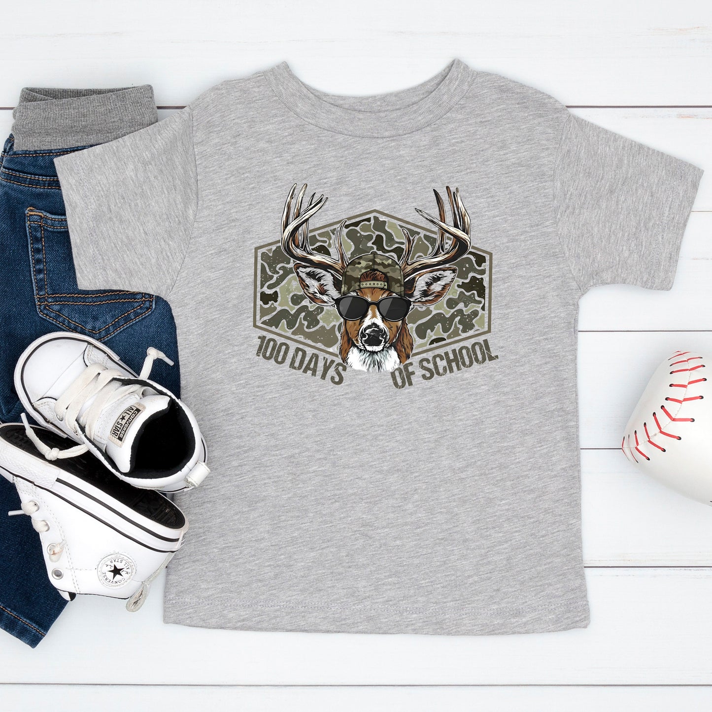 100 Days of School T Shirt Deer Hunting 100 Days of School Bucked Tee Kids Teens Boys Girls Women Men School Celebration Shirt