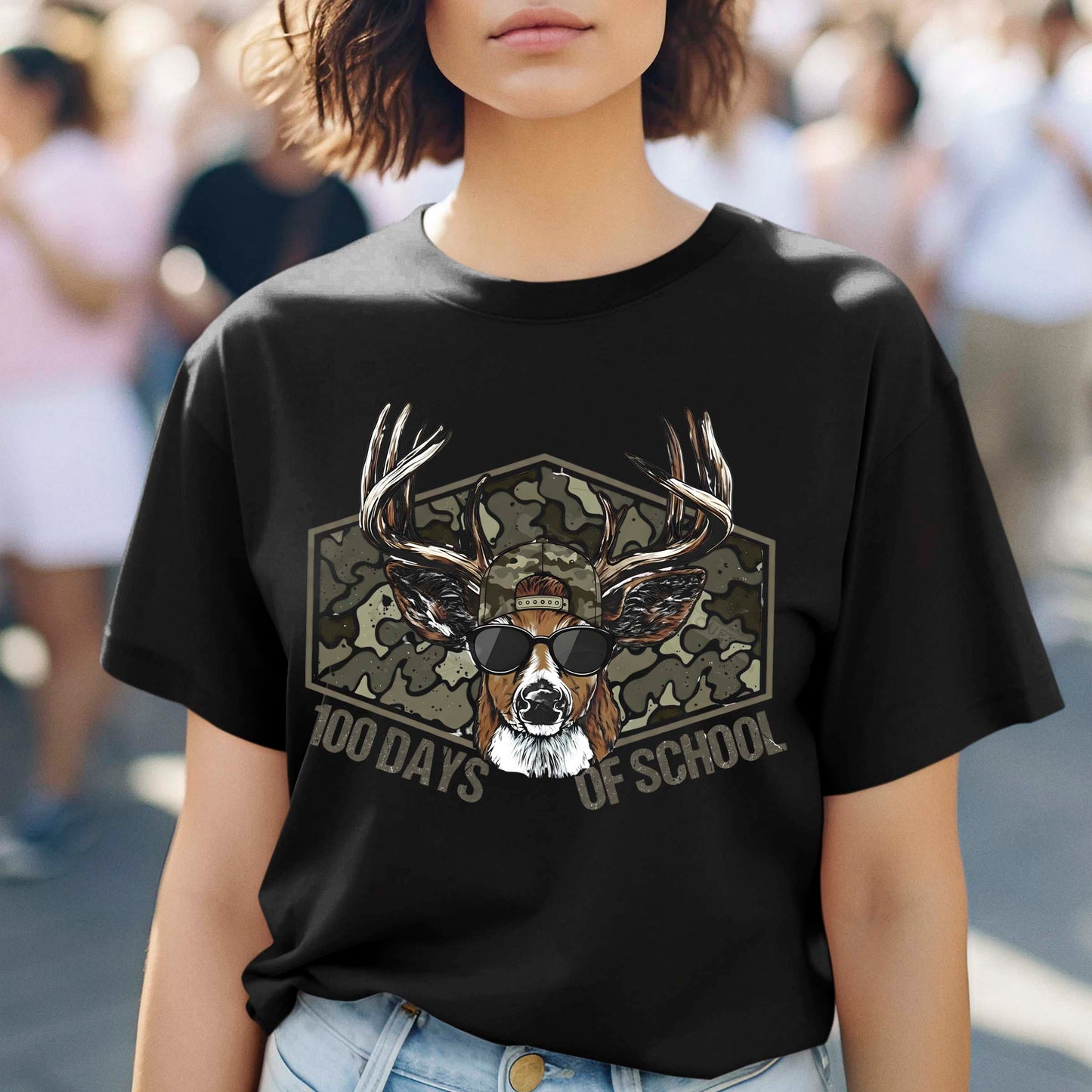 100 Days of School T Shirt Deer Hunting 100 Days of School Bucked Tee Kids Teens Boys Girls Women Men School Celebration Shirt