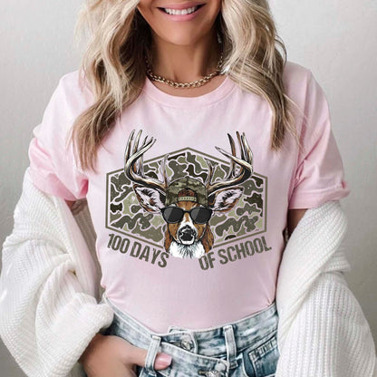 100 Days of School T Shirt Deer Hunting 100 Days of School Bucked Tee Kids Teens Boys Girls Women Men School Celebration Shirt