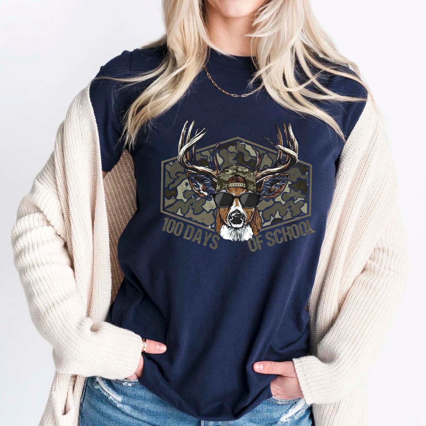 100 Days of School T Shirt Deer Hunting 100 Days of School Bucked Tee Kids Teens Boys Girls Women Men School Celebration Shirt