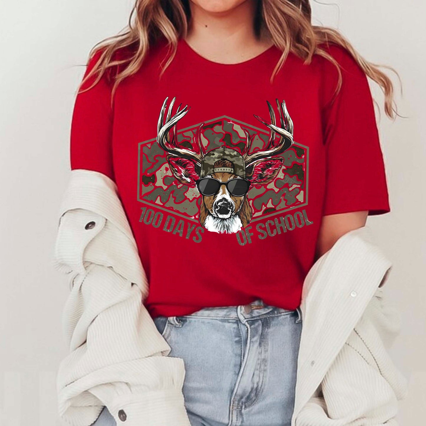 100 Days of School T Shirt Deer Hunting 100 Days of School Bucked Tee Kids Teens Boys Girls Women Men School Celebration Shirt