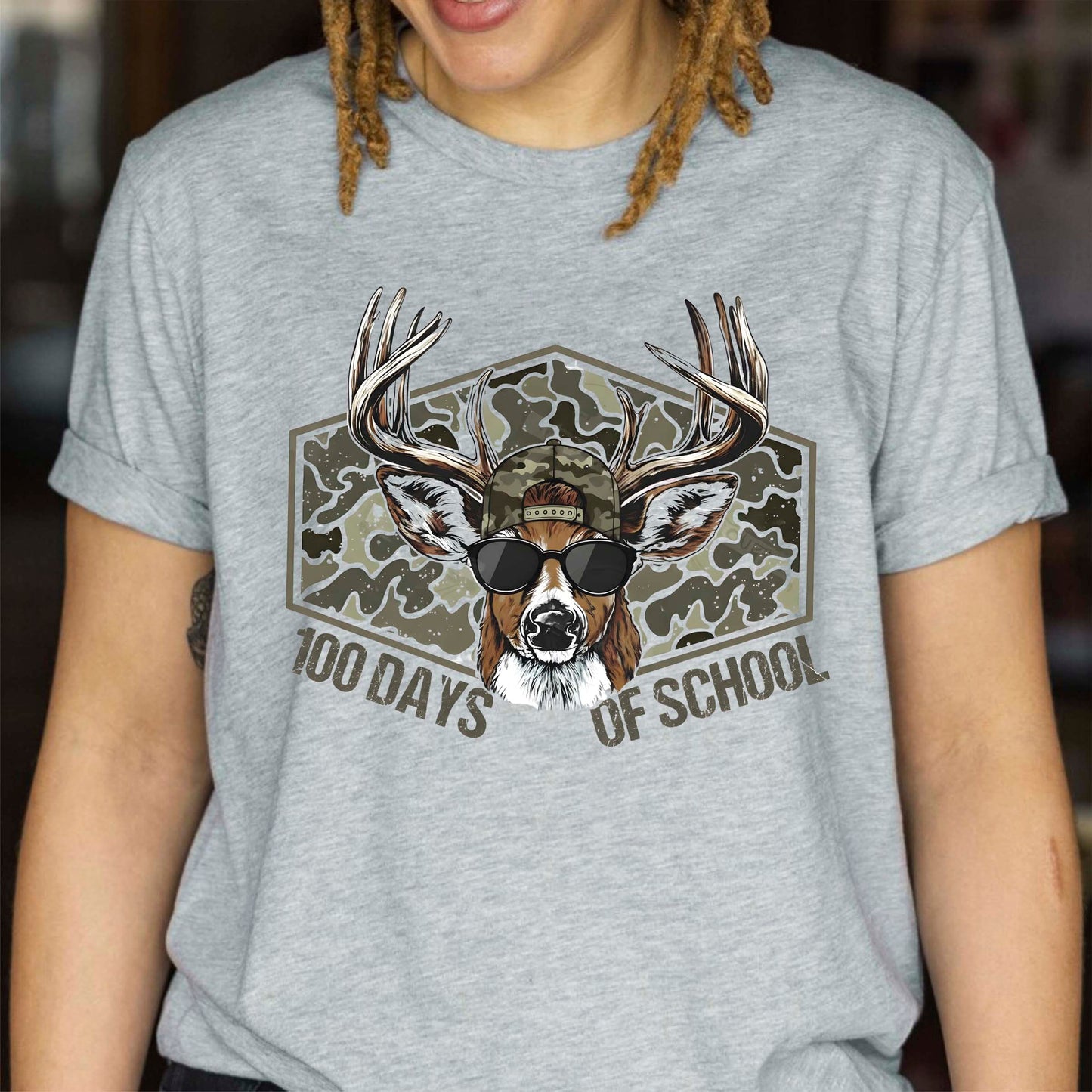 100 Days of School T Shirt Deer Hunting 100 Days of School Bucked Tee Kids Teens Boys Girls Women Men School Celebration Shirt
