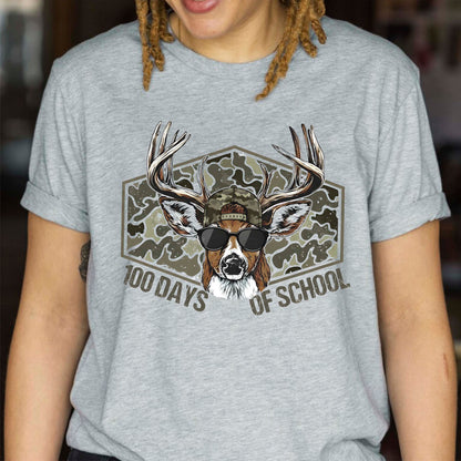 100 Days of School T Shirt Deer Hunting 100 Days of School Bucked Tee Kids Teens Boys Girls Women Men School Celebration Shirt