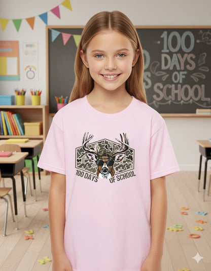 100 Days of School T Shirt Deer Hunting 100 Days of School Bucked Tee Kids Teens Boys Girls Women Men School Celebration Shirt