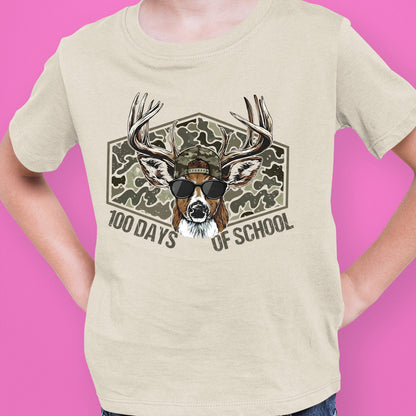 100 Days of School T Shirt Deer Hunting 100 Days of School Bucked Tee Kids Teens Boys Girls Women Men School Celebration Shirt