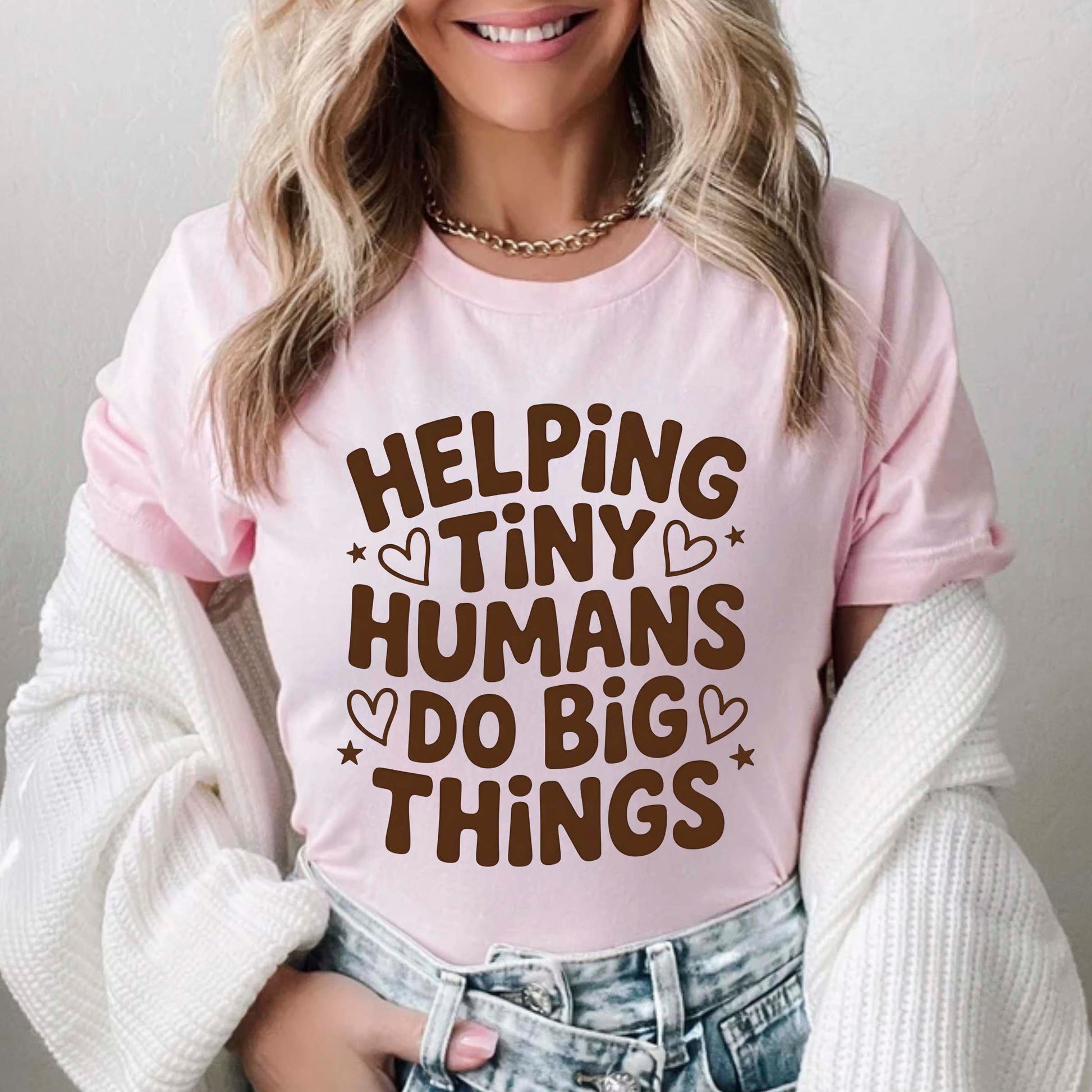 100 Days of School T Shirt Helping Tiny Humans Do Big Things Shirt for Kids Girls Boys Women Men Classroom Celebration Tee