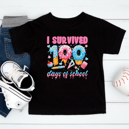 100 Days of School T Shirt I Survived 100 Days of School Ice Cream Drip Tee Kids Teens Boys Girls Women Men School Celebration Shirt