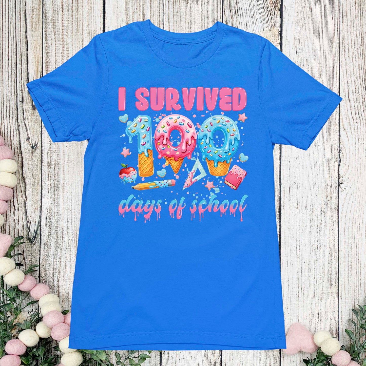 100 Days of School T Shirt I Survived 100 Days of School Ice Cream Drip Tee Kids Teens Boys Girls Women Men School Celebration Shirt