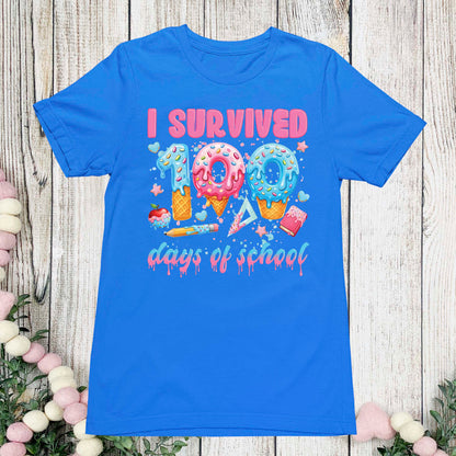 100 Days of School T Shirt I Survived 100 Days of School Ice Cream Drip Tee Kids Teens Boys Girls Women Men School Celebration Shirt