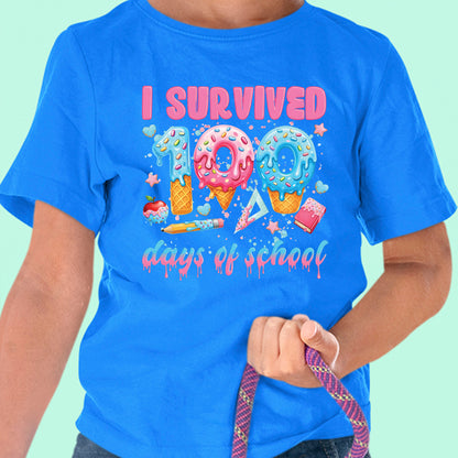 100 Days of School T Shirt I Survived 100 Days of School Ice Cream Drip Tee Kids Teens Boys Girls Women Men School Celebration Shirt