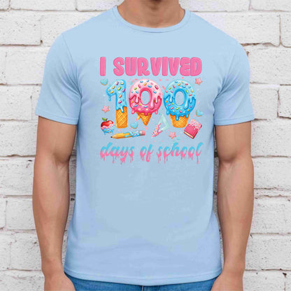 100 Days of School T Shirt I Survived 100 Days of School Ice Cream Drip Tee Kids Teens Boys Girls Women Men School Celebration Shirt