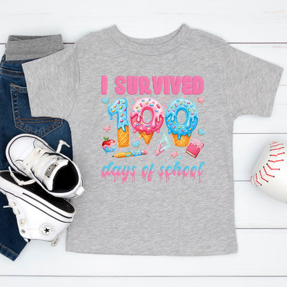 100 Days of School T Shirt I Survived 100 Days of School Ice Cream Drip Tee Kids Teens Boys Girls Women Men School Celebration Shirt
