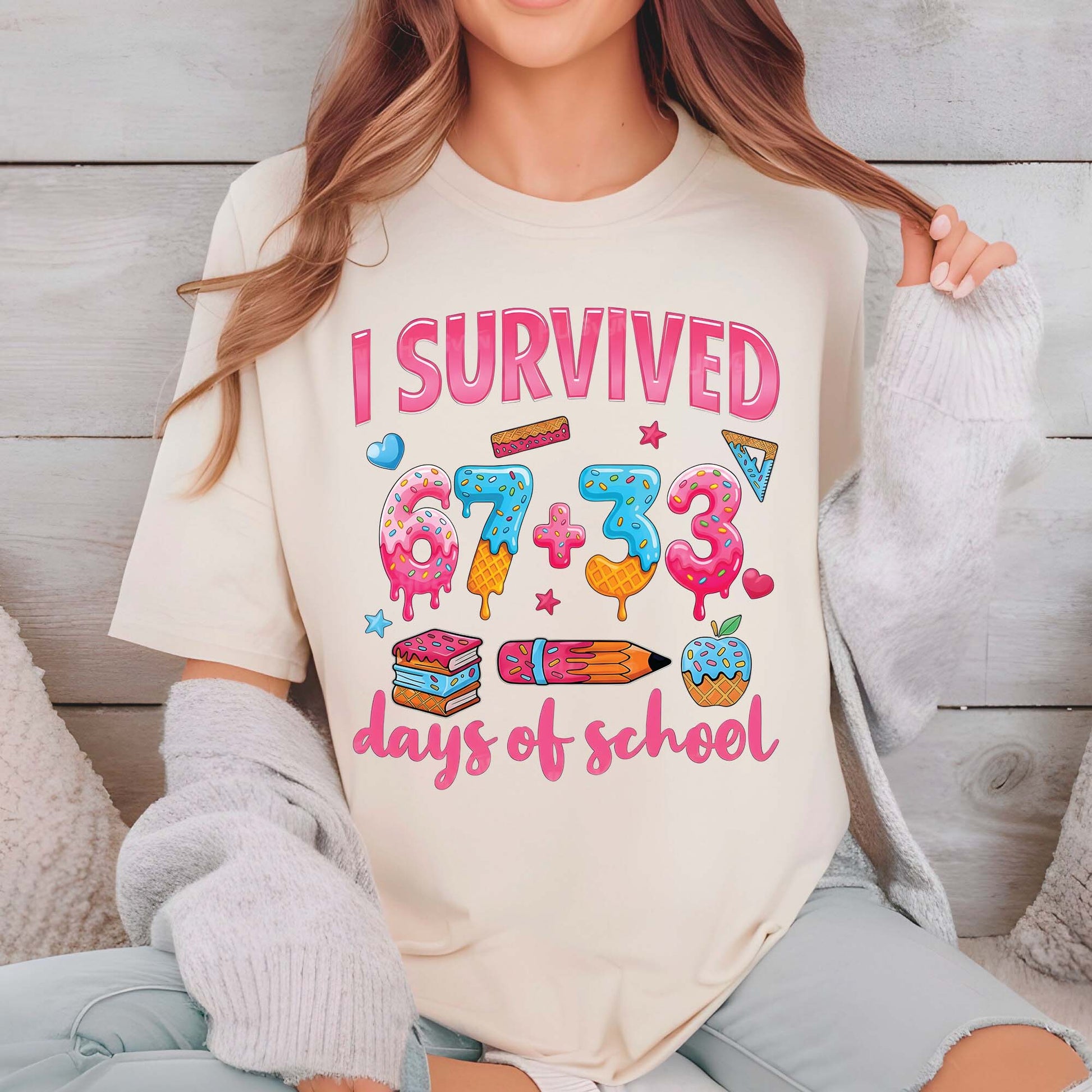 100 Days of School T Shirt I Survived 67 Days of School Funny Shirt for Kids Girls Boys Women Men Classroom Tee