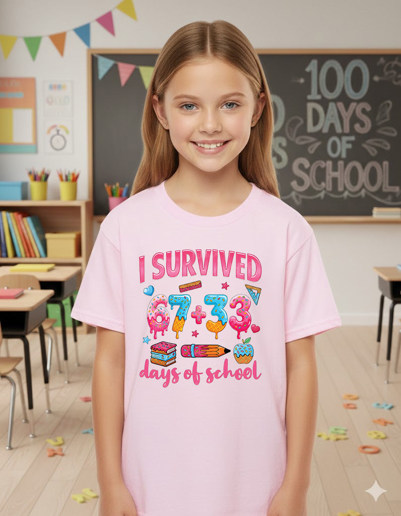 100 Days of School T Shirt I Survived 67 Days of School Funny Shirt for Kids Girls Boys Women Men Classroom Tee