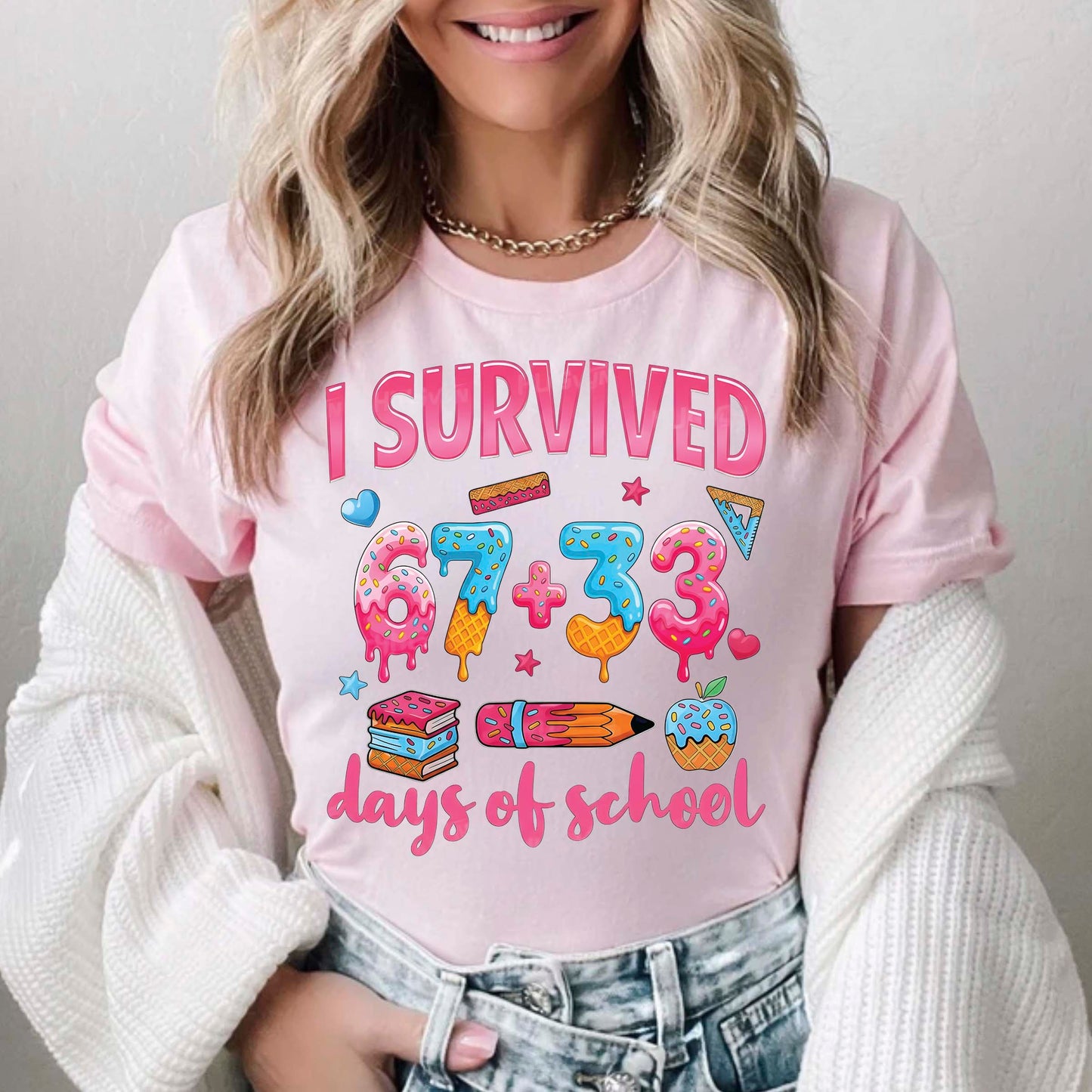100 Days of School T Shirt I Survived 67 Days of School Funny Shirt for Kids Girls Boys Women Men Classroom Tee