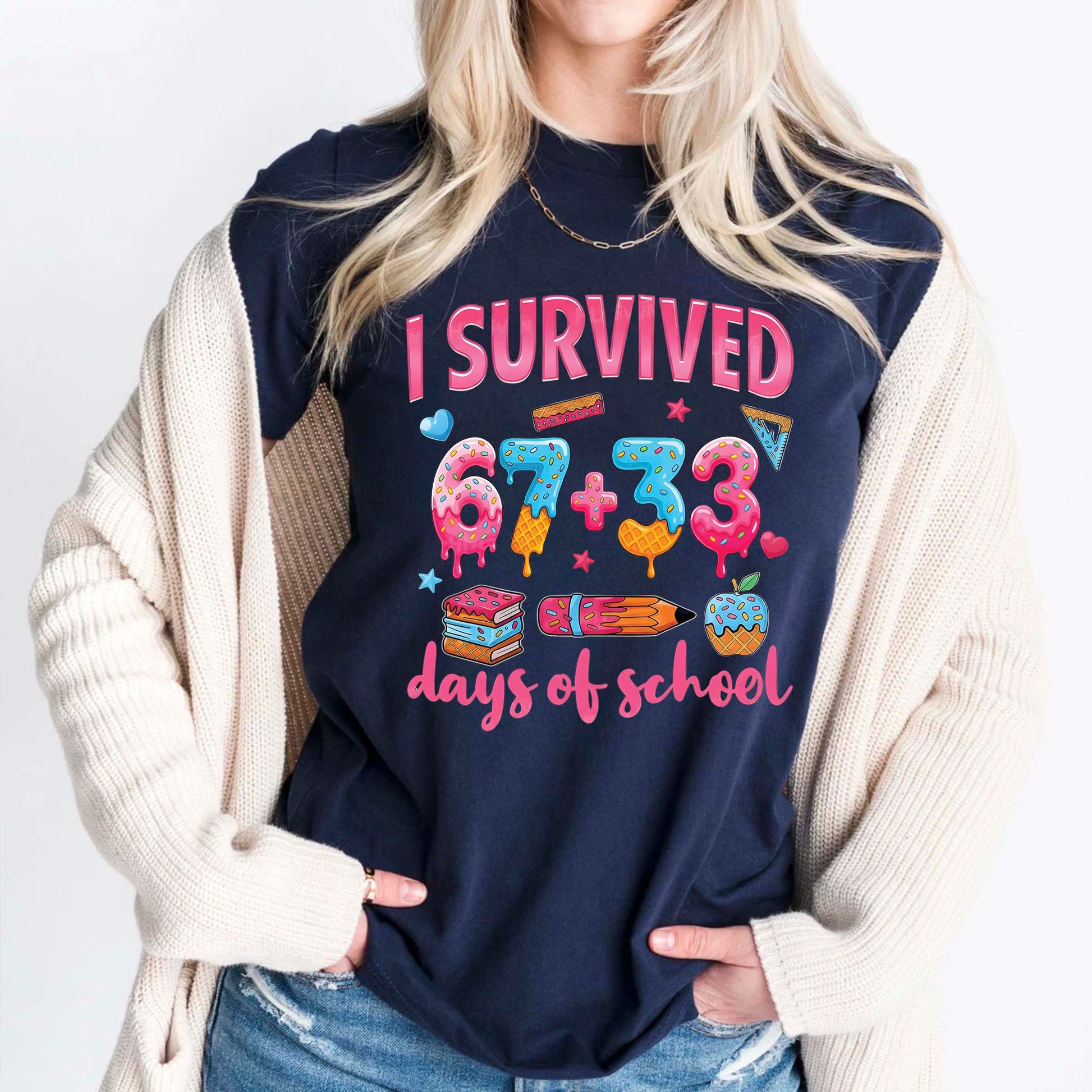 100 Days of School T Shirt I Survived 67 Days of School Funny Shirt for Kids Girls Boys Women Men Classroom Tee