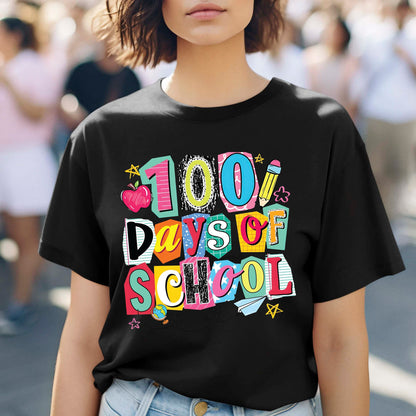 100 Days Of School Premade Gang Sheet Dtf Transfer Ready to Press Teacher Heat Transfer For Shirts, School Theme iron on Transfer Designs