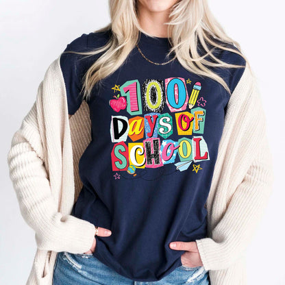 100 Days of School T Shirt Preppy Aesthetic 100 Days of School Shirt for Kids Girls Boys Women Men Classroom Celebration Tee