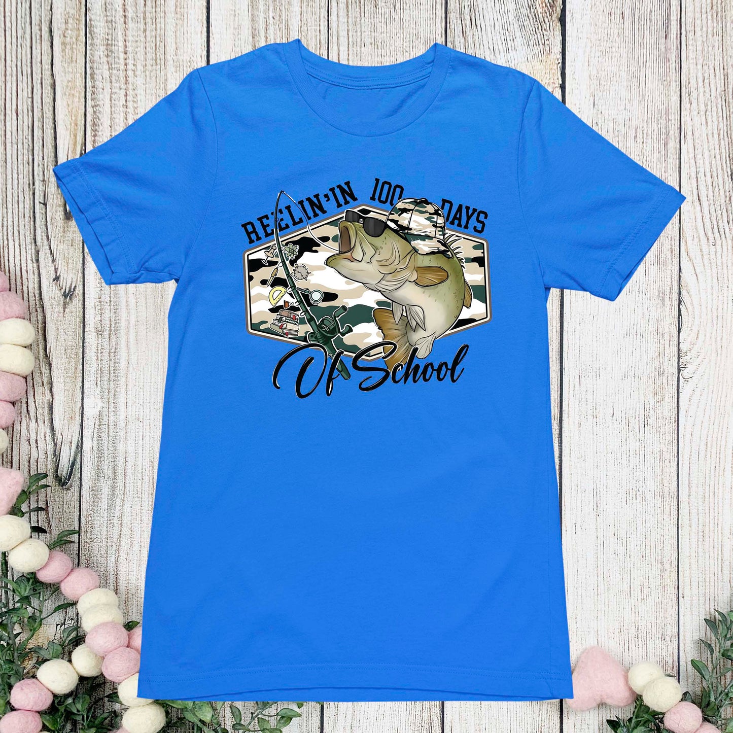 100 Days of School T Shirt Reelin Fishing Hunting 100 Days of School Shirt for Kids Boys Girls Women Men Classroom Celebration Tee