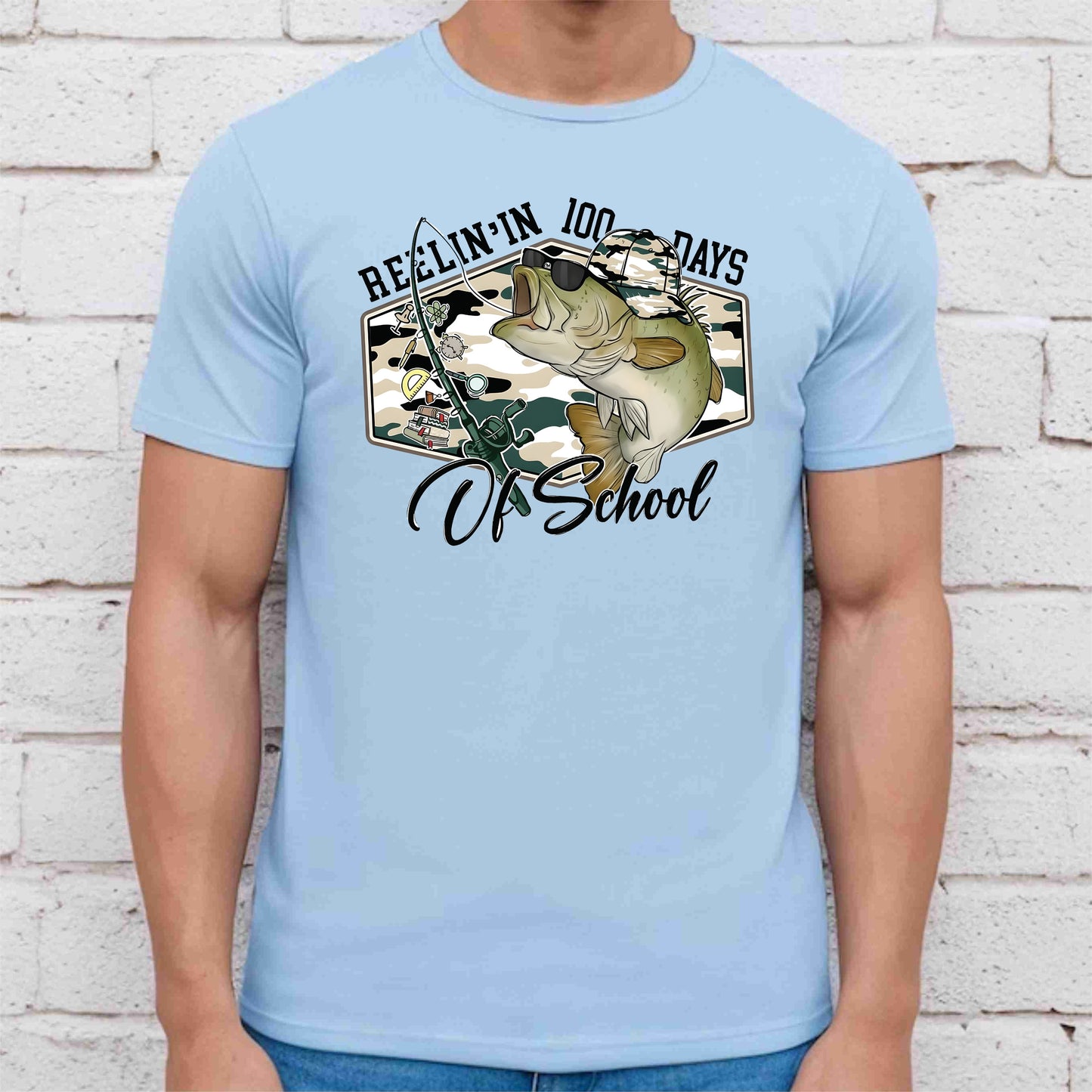 100 Days of School T Shirt Reelin Fishing Hunting 100 Days of School Shirt for Kids Boys Girls Women Men Classroom Celebration Tee