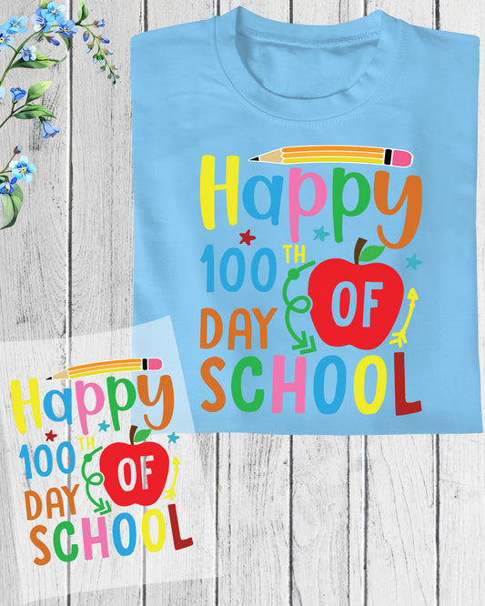 100 Days of School Teacher and Student DTF Transfer, Ready to Press Heat Transfer for Shirts, Fun 100 Days of School Teacher Design, UV Sticker