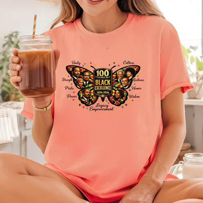 100 Years of Black Excellence Butterfly DTF Transfer Ready To Press Black History Heat Transfer For Shirts Juneteenth UV Sticker