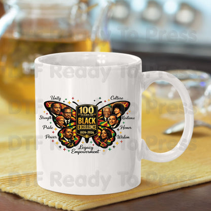 100 Years of Black Excellence DTF Transfer Ready to Press Butterfly Unity Heritage Leaders Heat Transfer for Shirts Black History UV Sticker