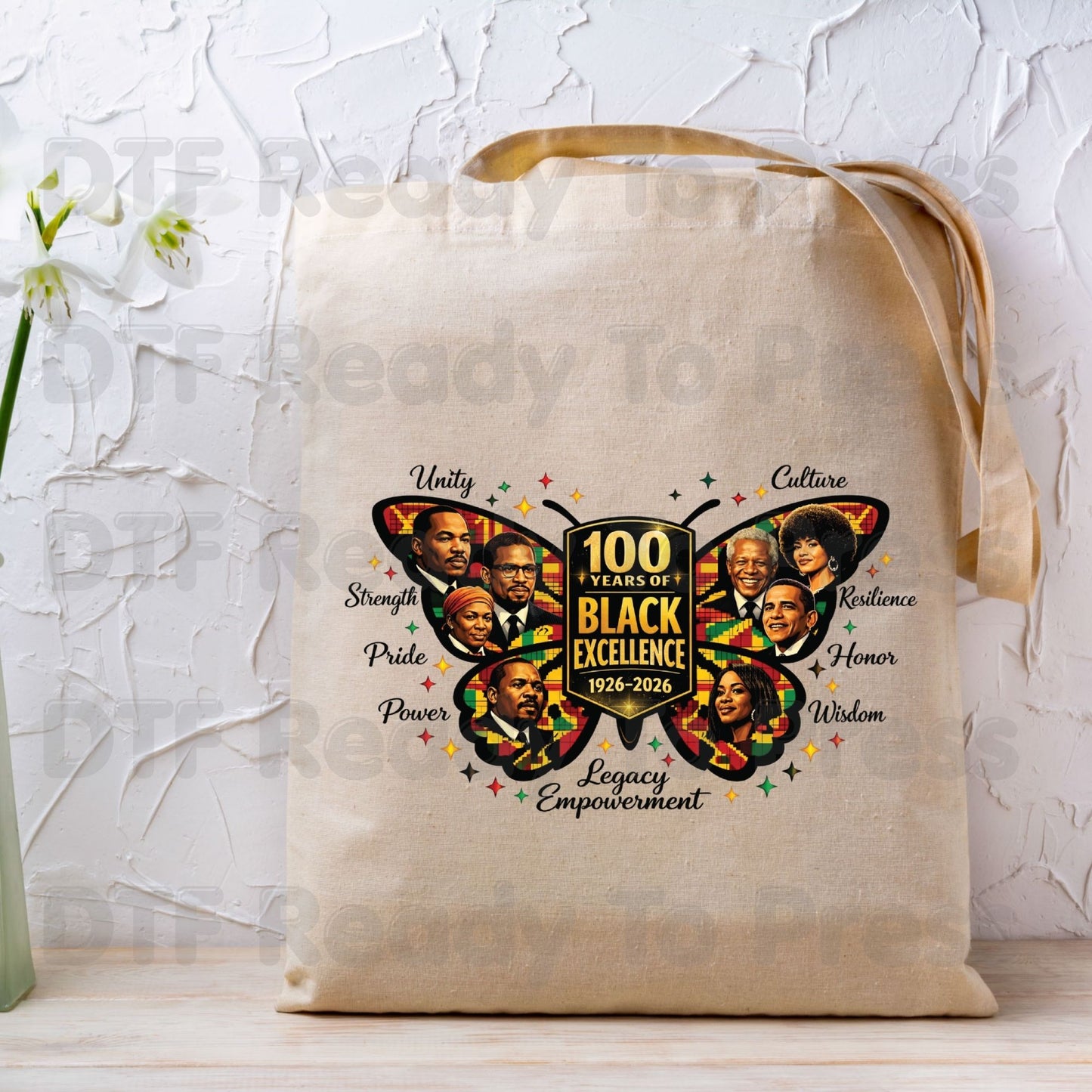 100 Years of Black Excellence DTF Transfer Ready to Press Butterfly Unity Heritage Leaders Heat Transfer for Shirts Black History UV Sticker