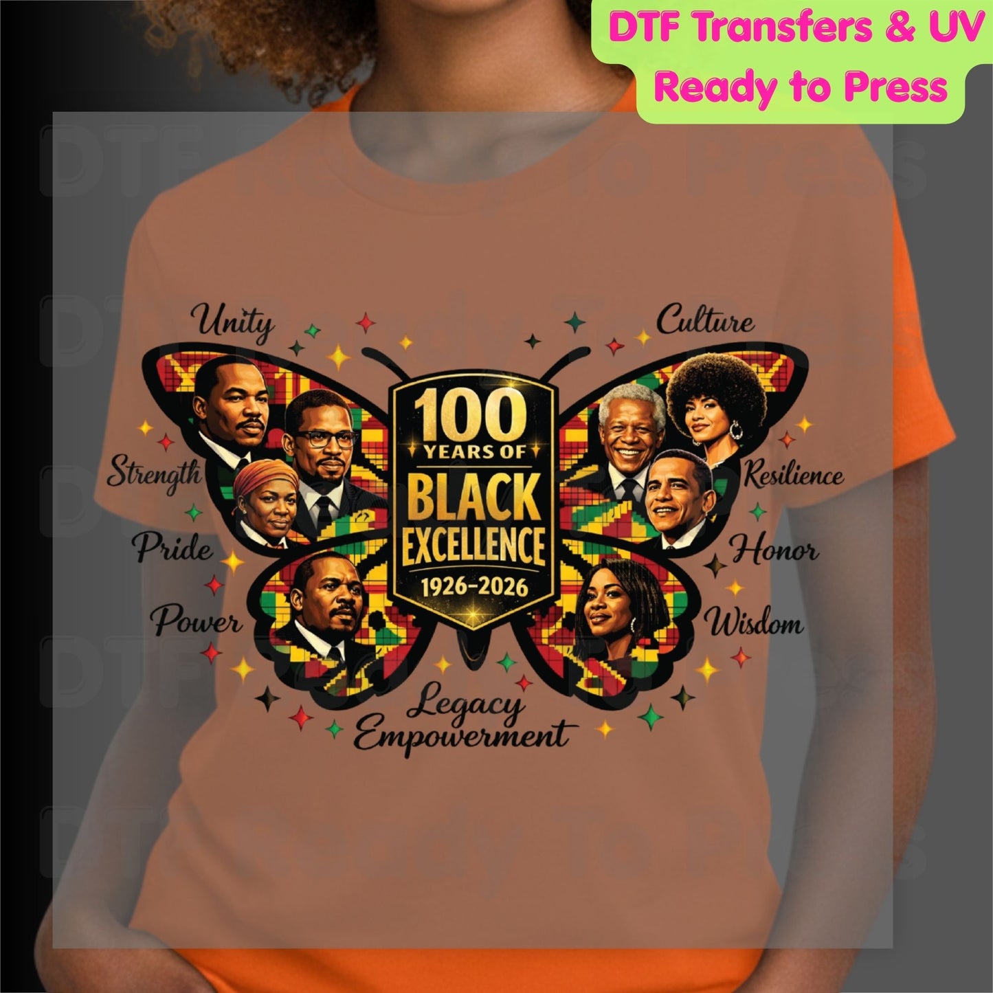 100 Years of Black Excellence DTF Transfer Ready to Press Butterfly Unity Heritage Leaders Heat Transfer for Shirts Black History UV Sticker