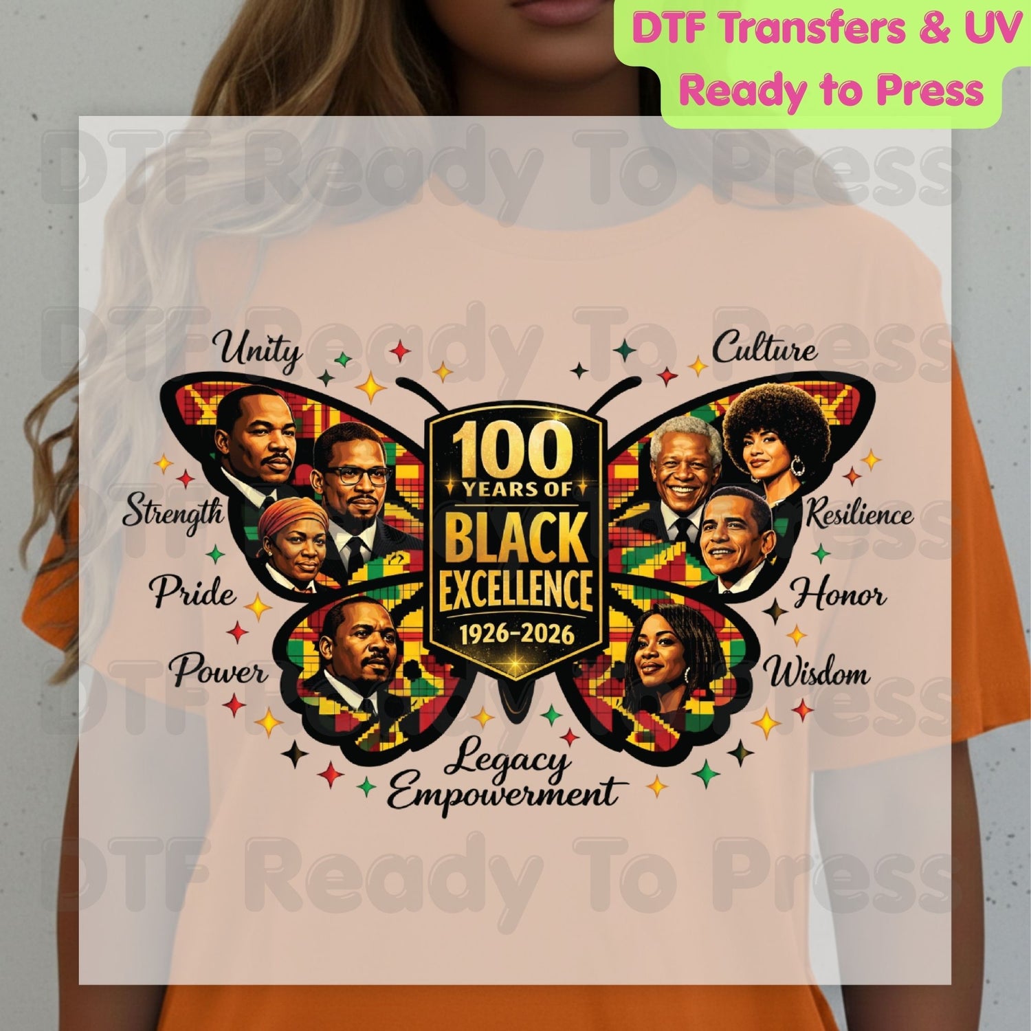100 Years of Black Excellence DTF Transfer Ready to Press Butterfly Unity Heritage Leaders Heat Transfer for Shirts Black History UV Sticker