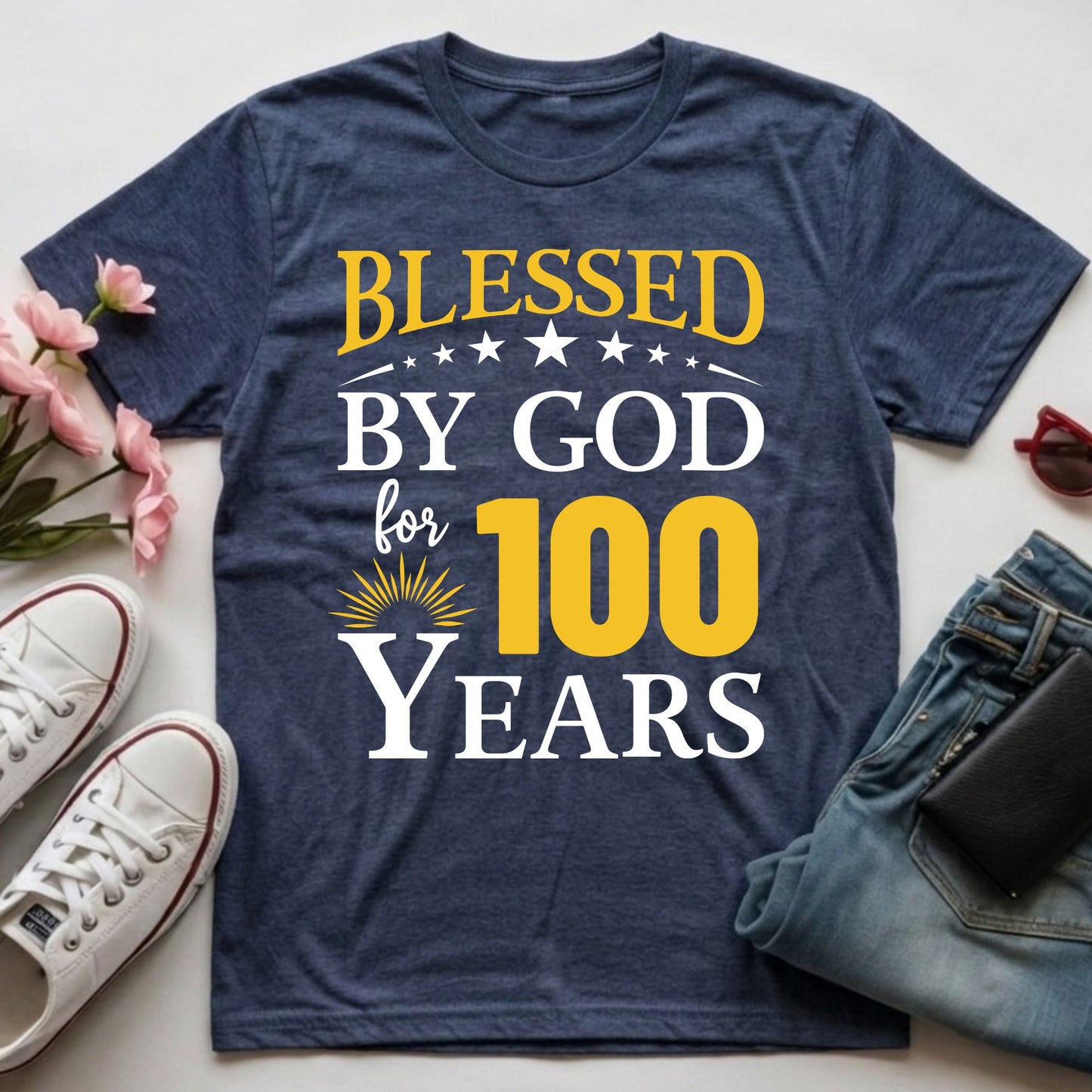100th Birthday Shirt Blessed By God For 100 Years T-Shirt