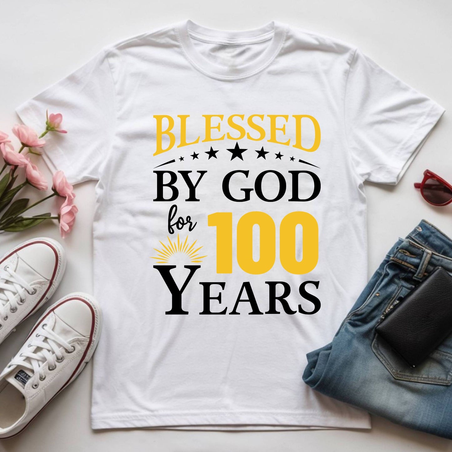 100th Birthday Shirt Blessed By God For 100 Years T-Shirt