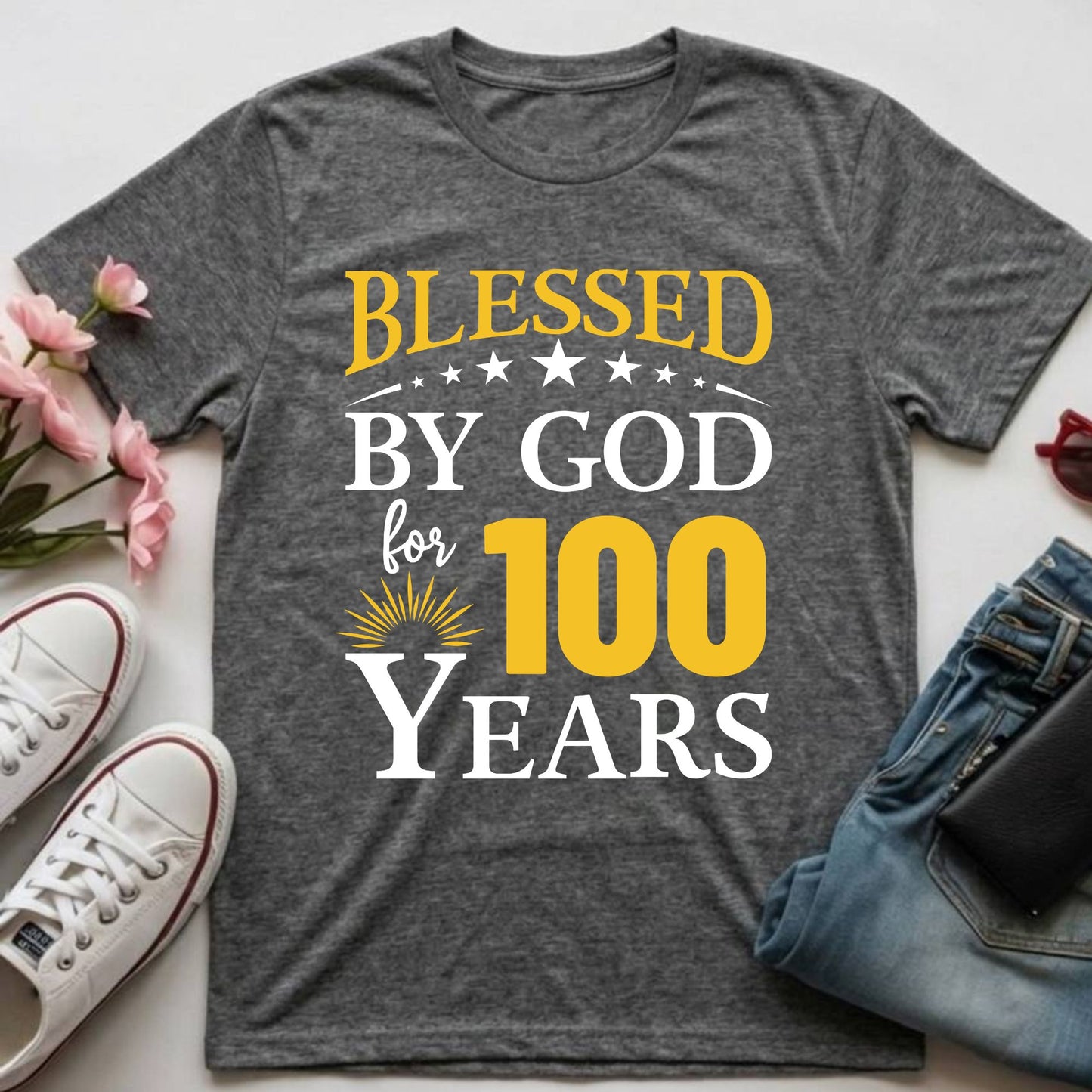 100th Birthday Shirt Blessed By God For 100 Years T-Shirt
