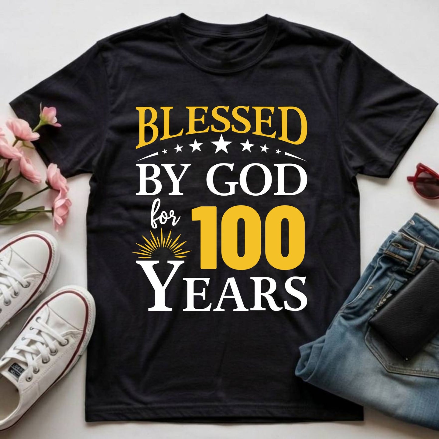100th Birthday Shirt Blessed By God For 100 Years T-Shirt
