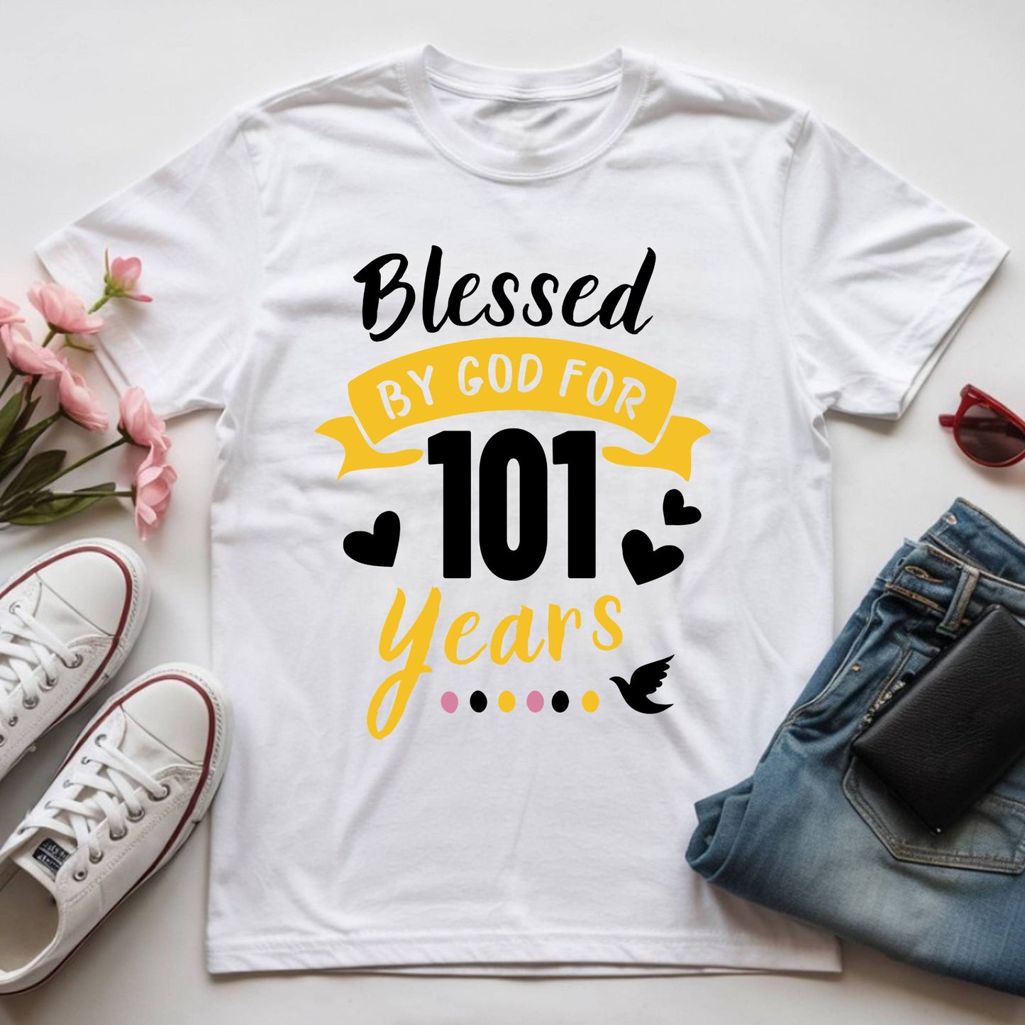 101st Birthday Shirt Blessed By God For 101 Years T-Shirt