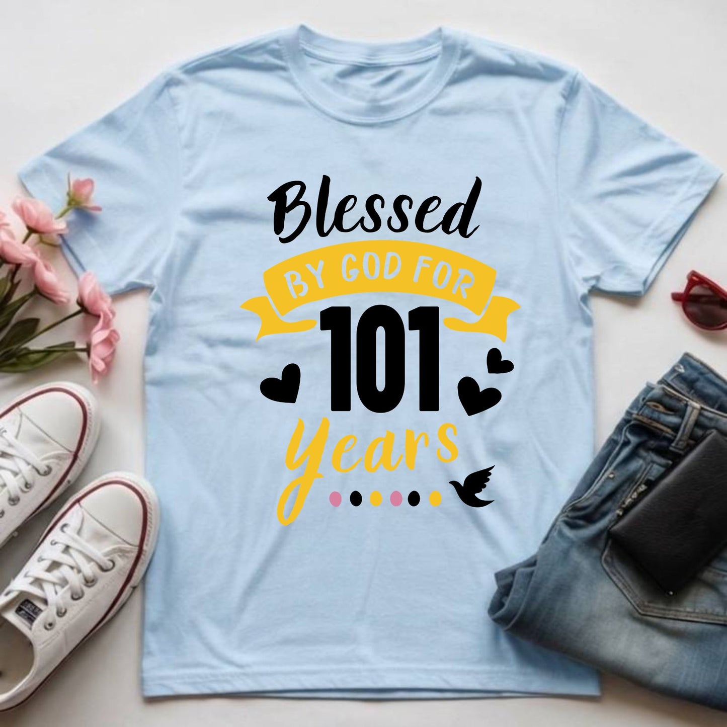 101st Birthday Shirt Blessed By God For 101 Years T-Shirt