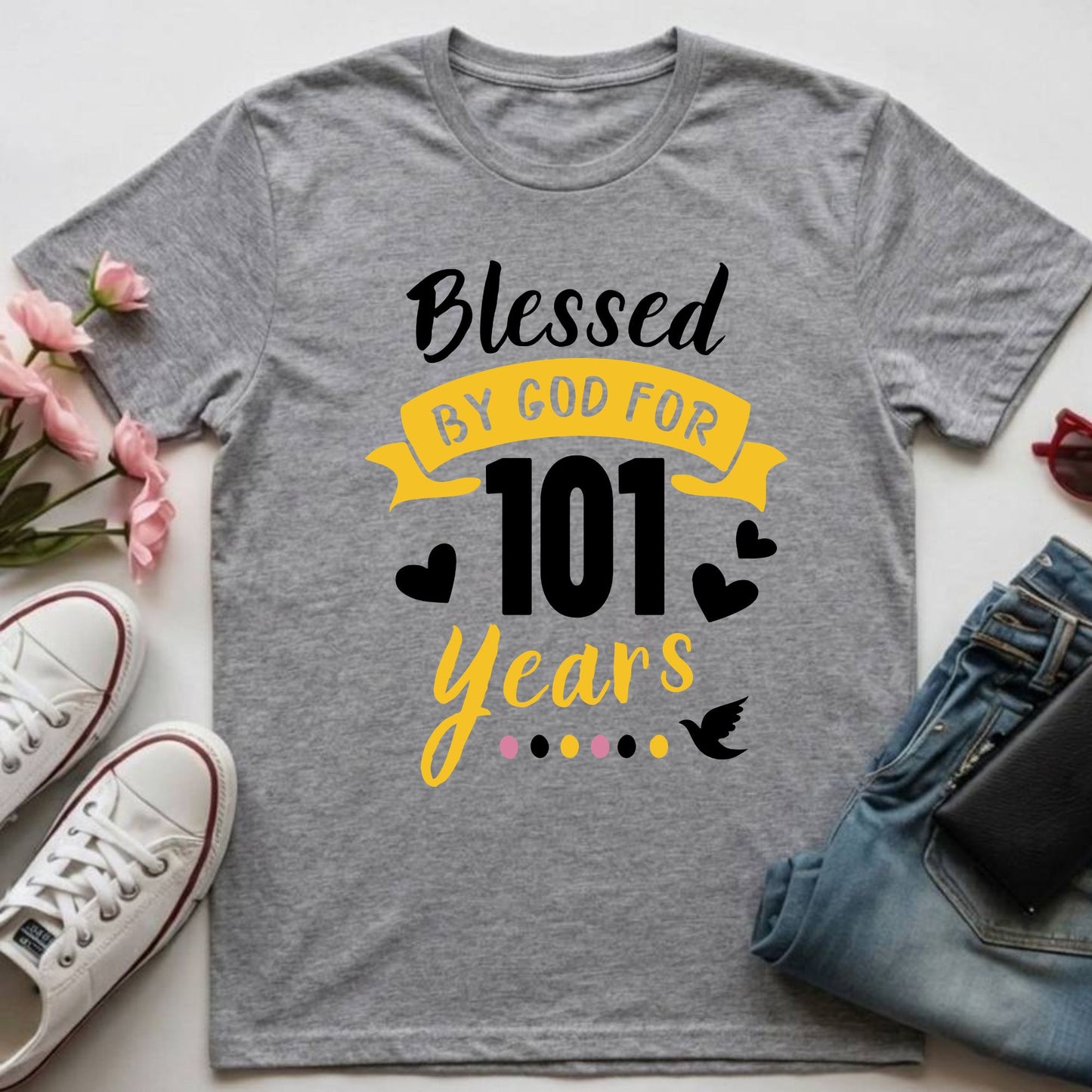 101st Birthday Shirt Blessed By God For 101 Years T-Shirt