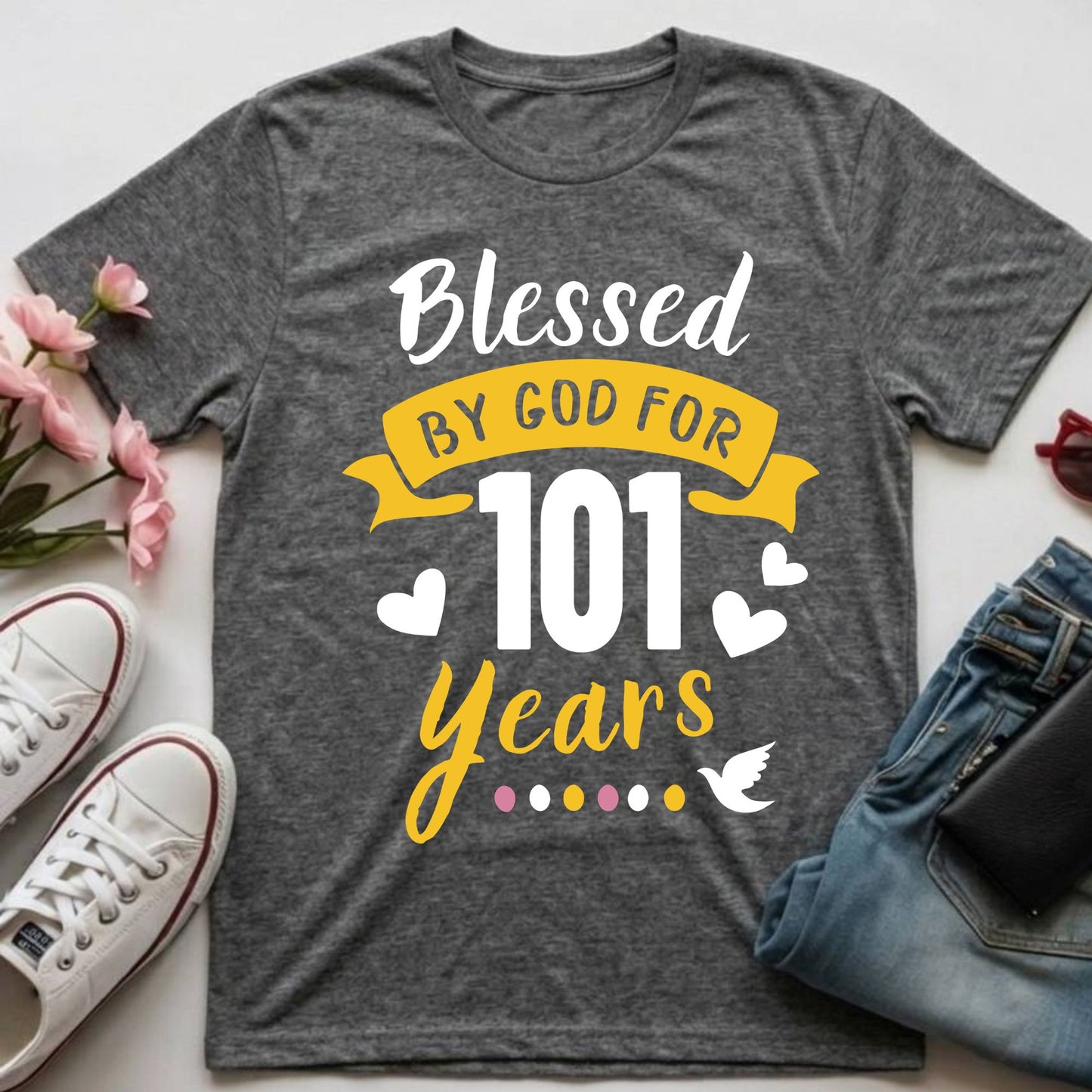 101st Birthday Shirt Blessed By God For 101 Years T-Shirt