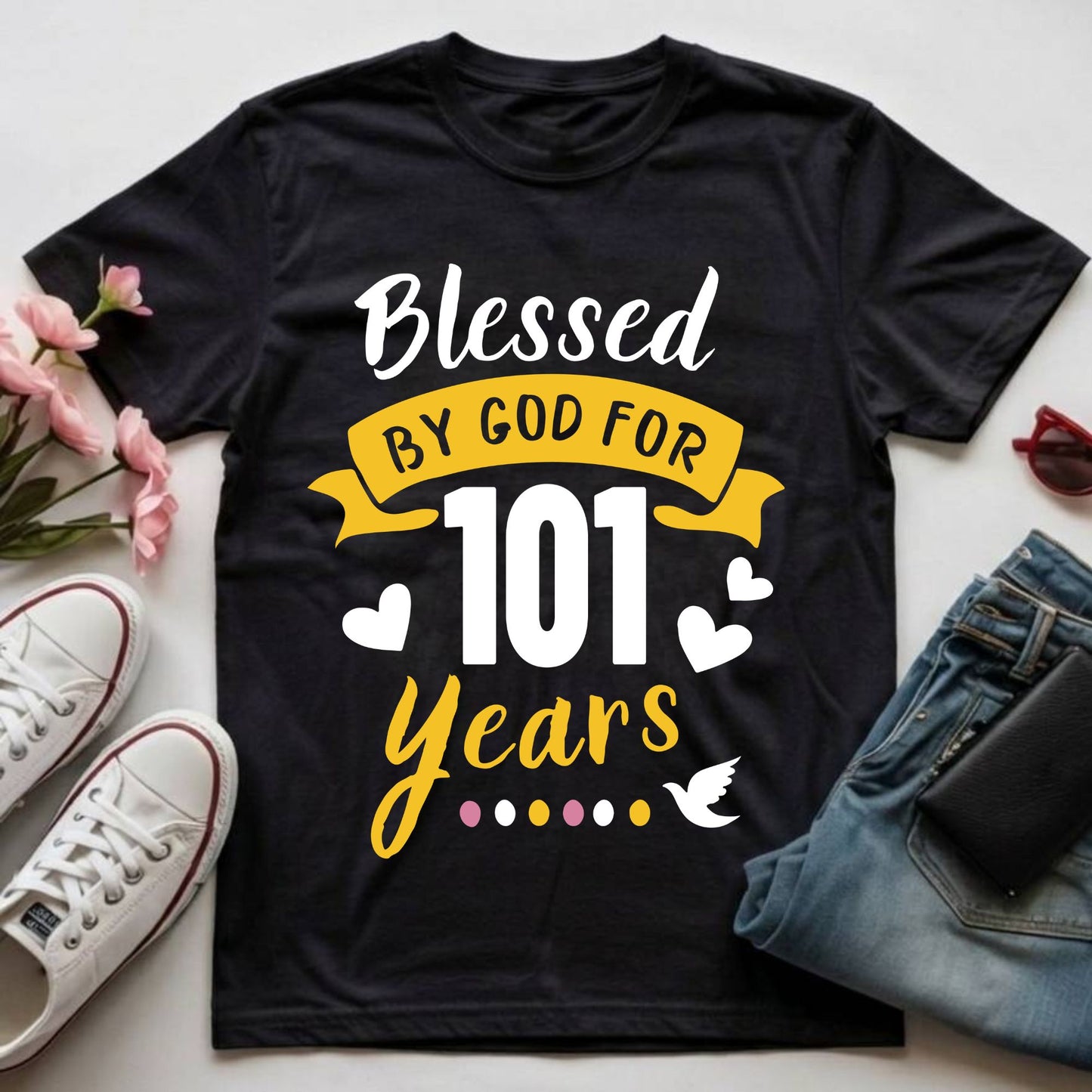101st Birthday Shirt Blessed By God For 101 Years T-Shirt