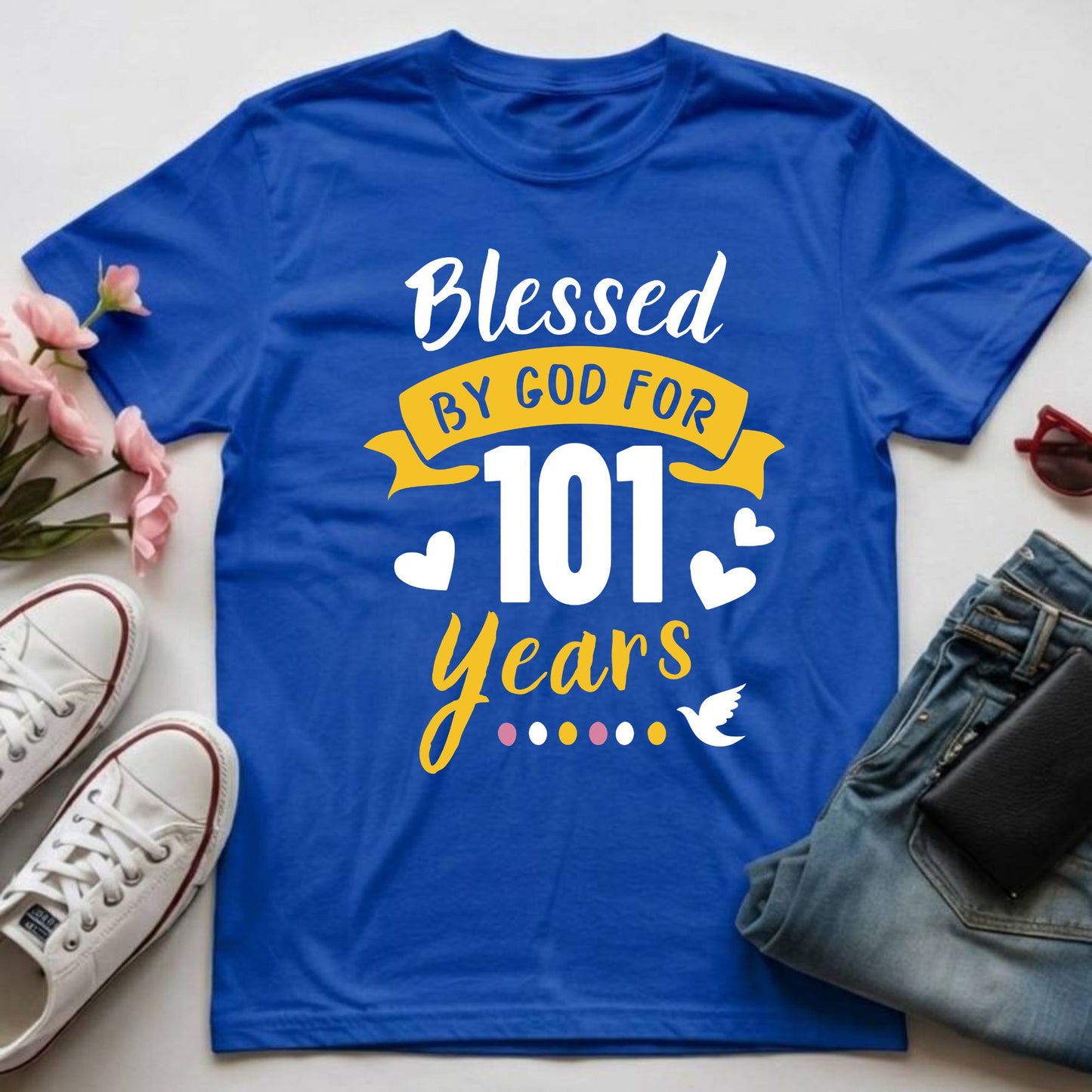101st Birthday Shirt Blessed By God For 101 Years T-Shirt