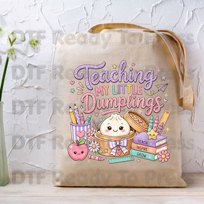Teaching My Little Dumplings DTF Transfers, Cute Pastel Kawaii Teacher School Life Ready to Press