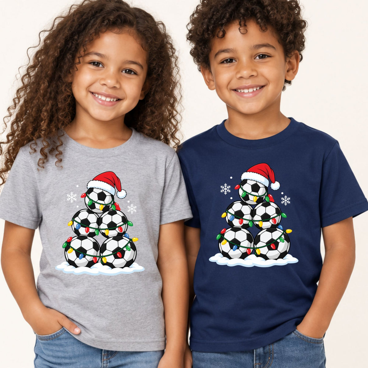 Christmas Soccer T-Shirt, Soccer Ball Santa Hat and Lights Tee, Festive Holiday Sweatshirt