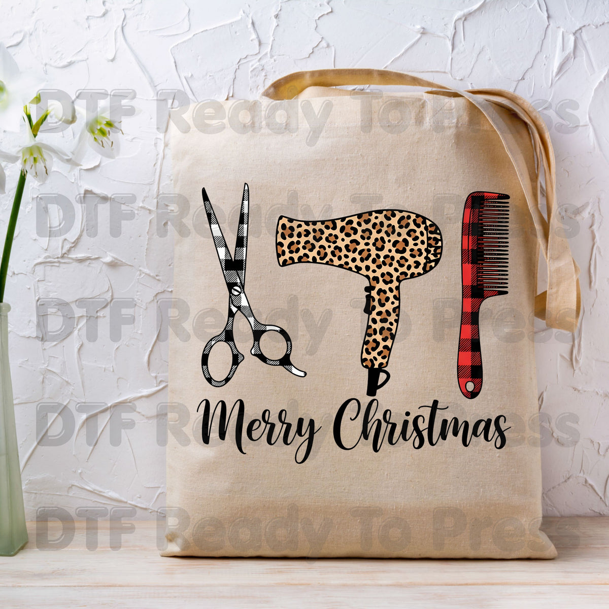 Hairstylist DTF Transfers, Hairdresser Leopard Plaid Salon Scissors Hair Stylist Ready to Press