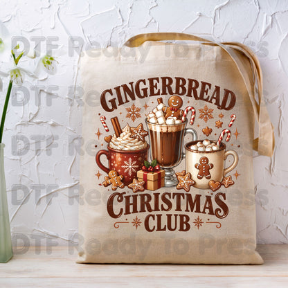 Gingerbread Christmas Club DTF Transfer, Hot Cocoa and Cookies Graphic