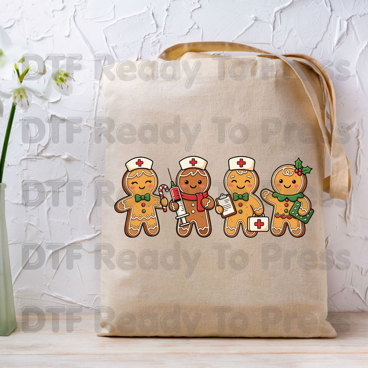 Christmas Gingerbread Nurse DTF Transfers, Holiday Medical Cookies Syringe Cute Nurse Ready to Press