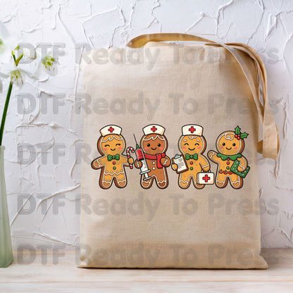Christmas Gingerbread Nurse DTF Transfers, Holiday Medical Cookies Syringe Cute Nurse Ready to Press