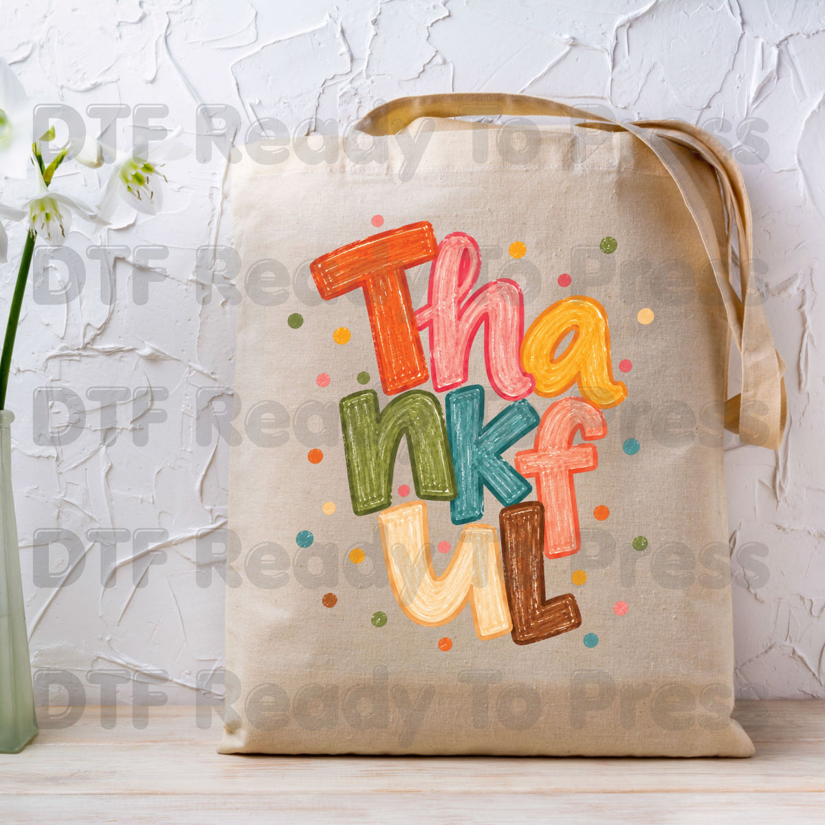 Thanksgiving DTF Transfer, Thankful Colorful Crayon Letters