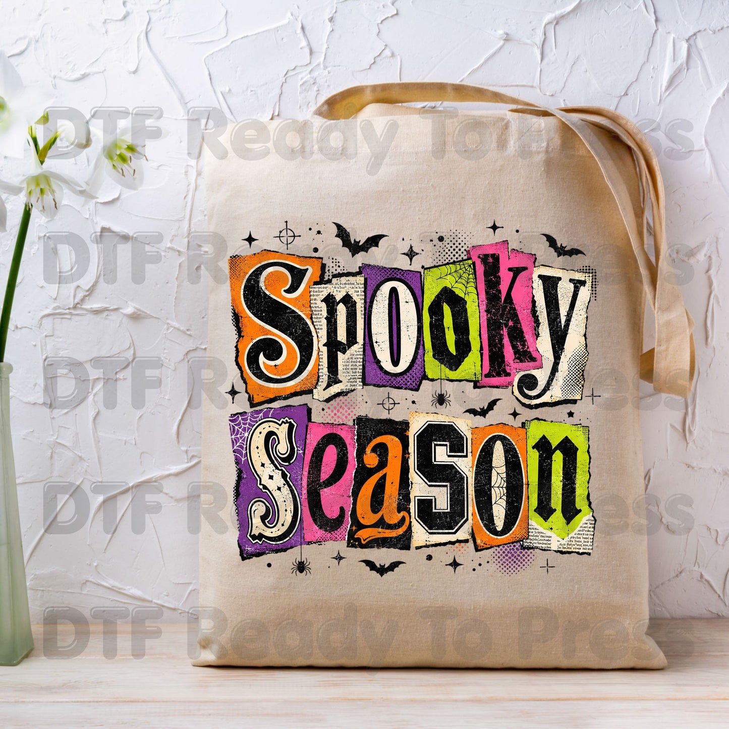 Halloween Spooky Season DTF Transfers, Ransom Note Cutout Colorful Gothic Patchwork Bats Spiderweb Ready to Press