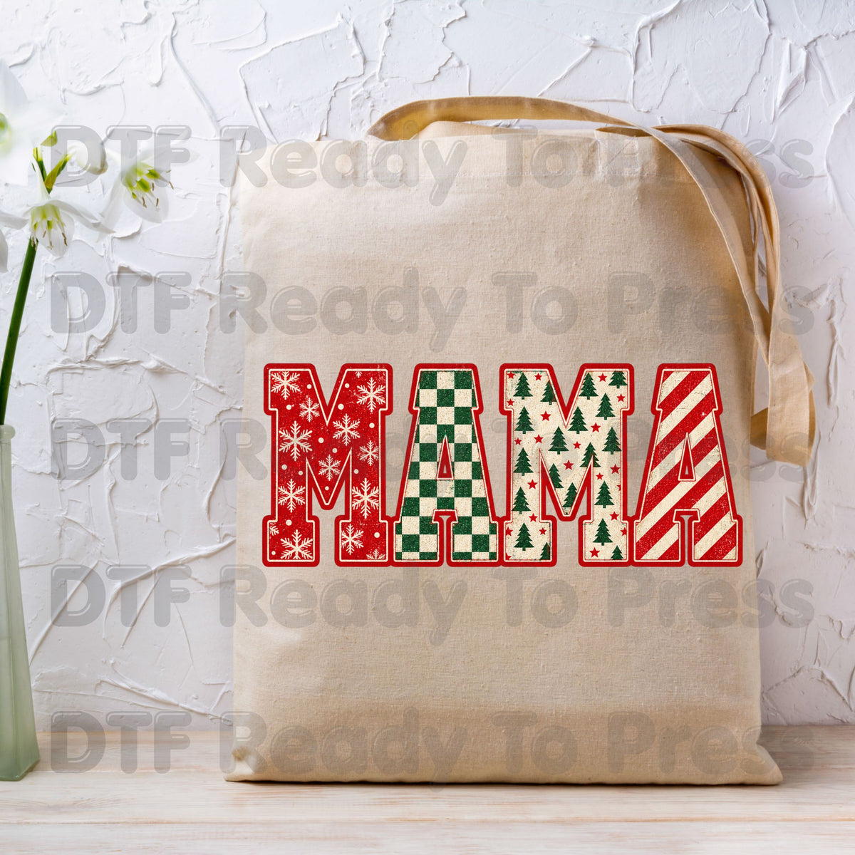 Christmas Mama DTF Transfers, Retro Christmas Trees Snowflake Candy Cane Holiday Ready to Press