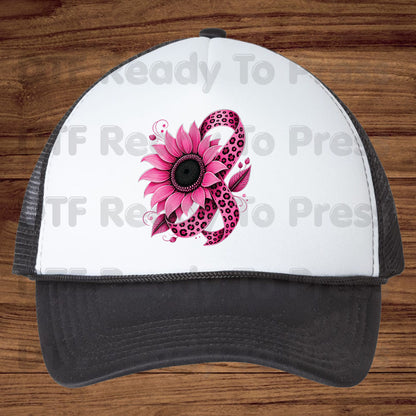 Pink Sunflower Leopard Ribbon Breast Cancer Awareness DTF Transfer Ready to Press Heat Transfer Survivor Tee